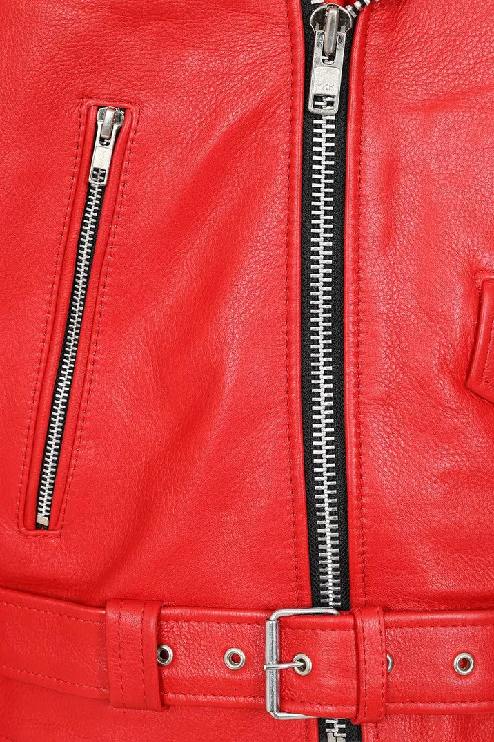 Men’s Authentic Red Leather Biker Jacket