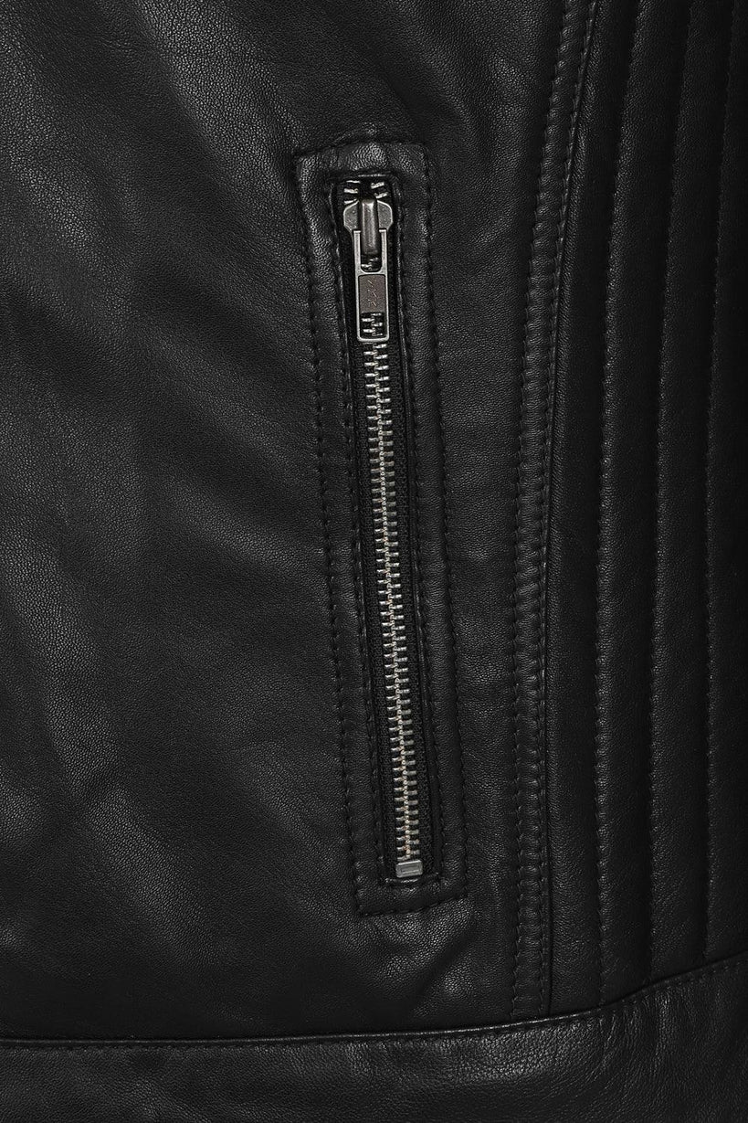 Men’s Black Real Leather Biker Jacket - Refined Style