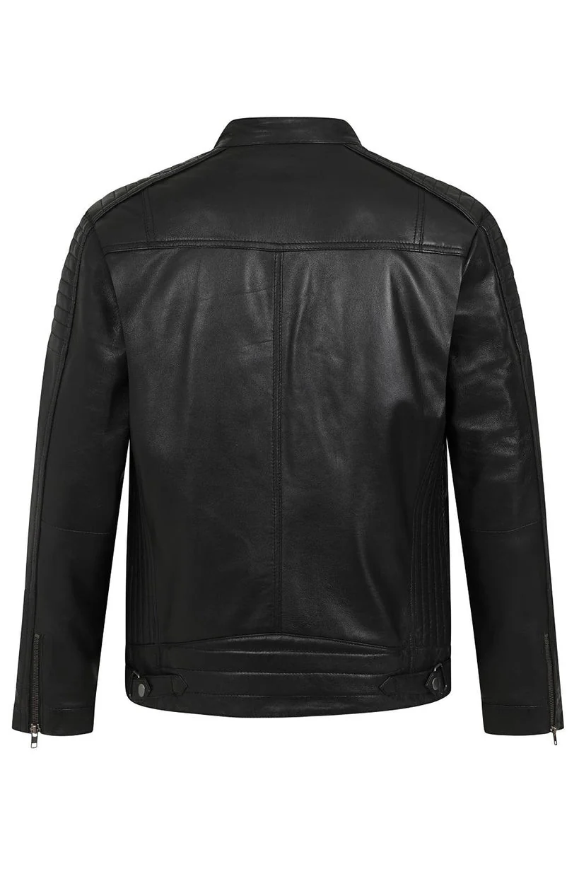 Men’s Black Real Leather Biker Jacket - Refined Style