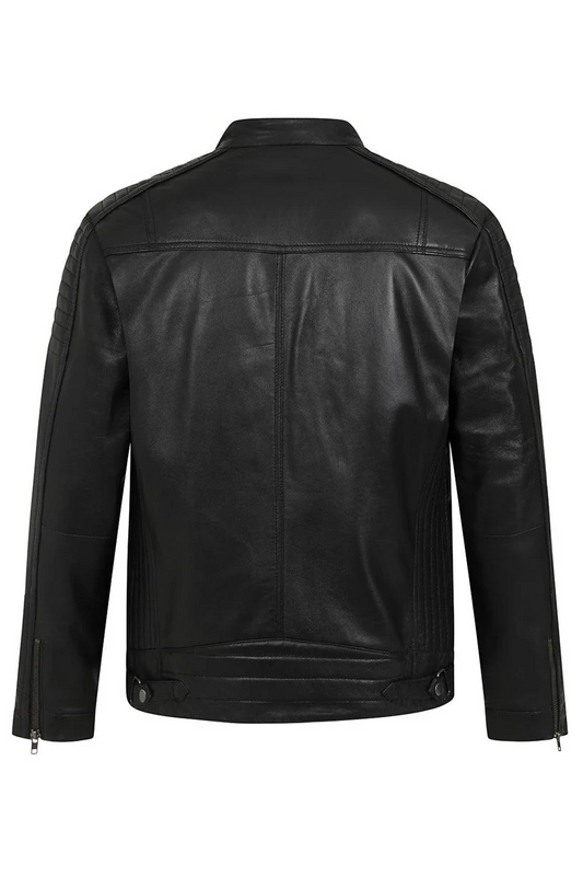 Men’s Black Real Leather Biker Jacket - Refined Style