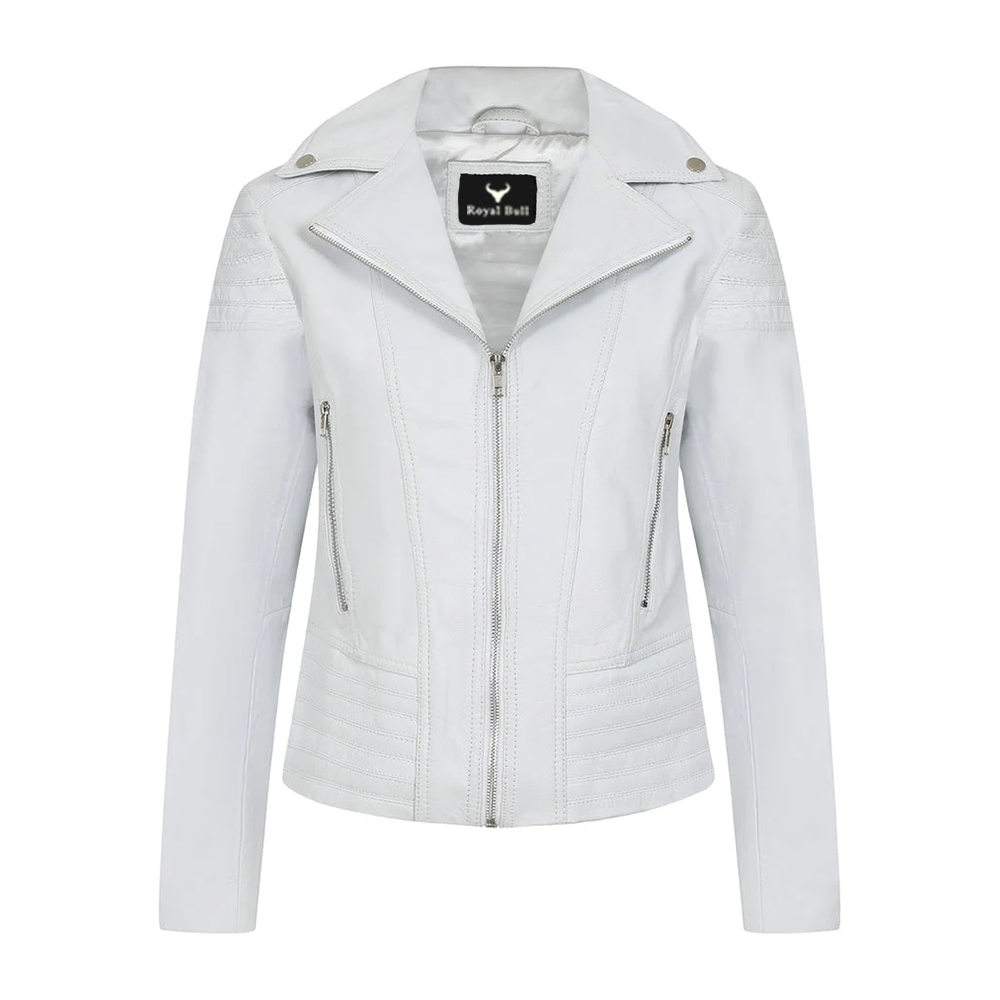 Women's White Biker jacket 100% Genuine Leather Jacket Motorcycle Jacket