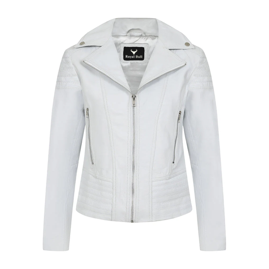 Women's White Biker jacket 100% Genuine Leather Jacket Motorcycle Jacket