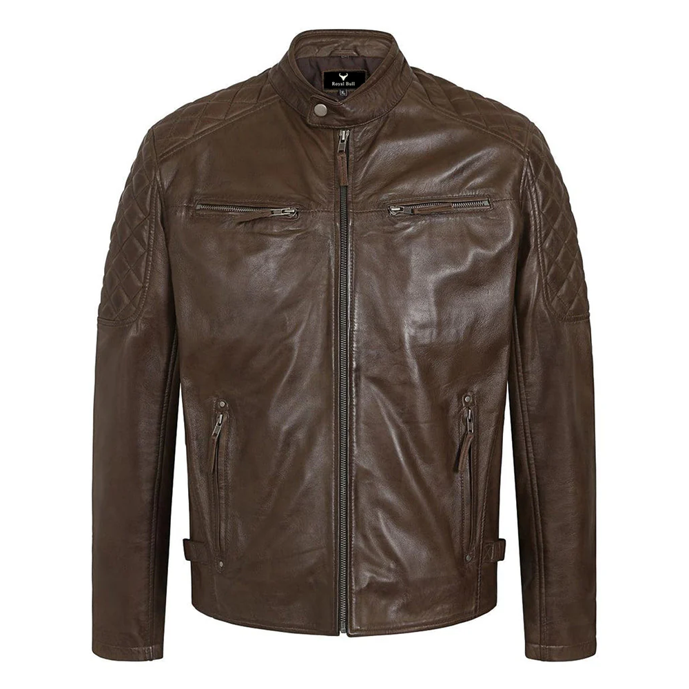 Men’s Trendy Brown Leather Moto Jacket