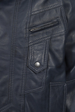 Men’s Navy Blue Leather Blouson Jacket – Elegance in Every Stitch