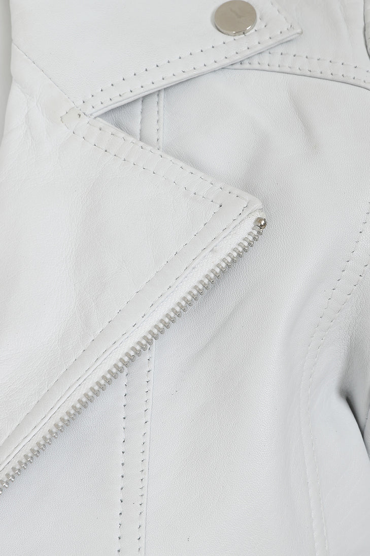 Women's White Biker jacket 100% Genuine Leather Jacket Motorcycle Jacket