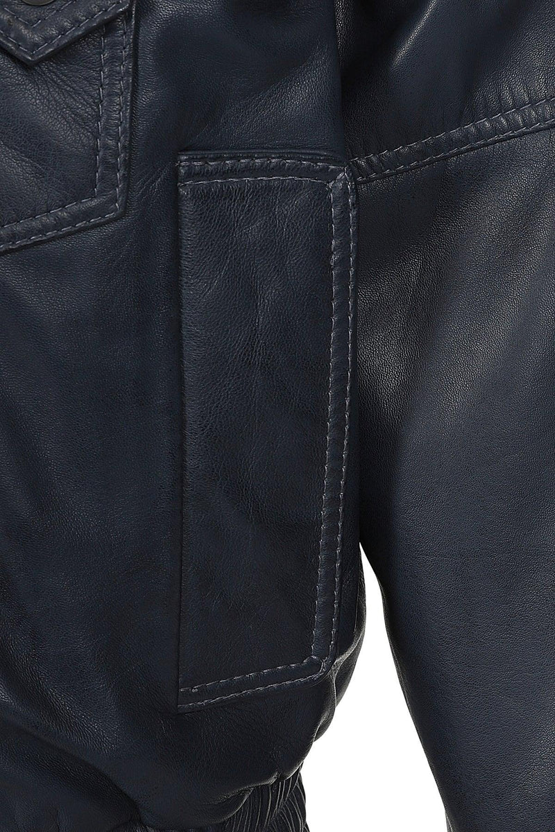 Men’s Navy Blue Leather Blouson Jacket – Elegance in Every Stitch