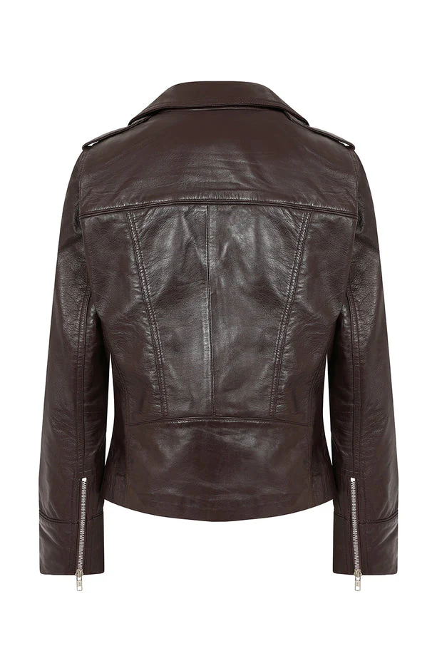 Women's Dark Brown Leather Motorcycle Jacket
