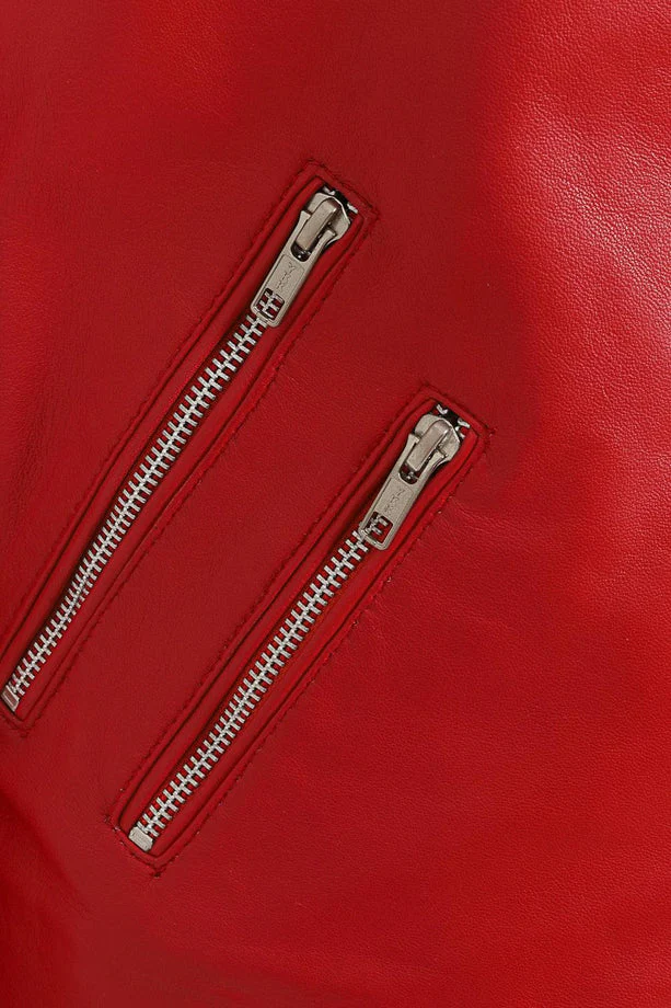 Women's Red Biker Genuine Smooth Leather Jacket