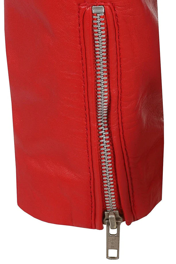 Women's Red Biker Genuine Smooth Leather Jacket
