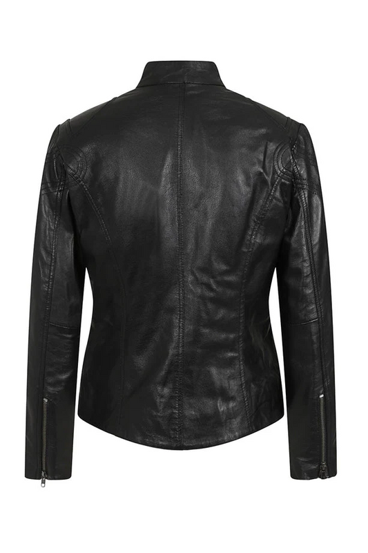 Women’s Petite Black Leather Motorcycle Jacket
