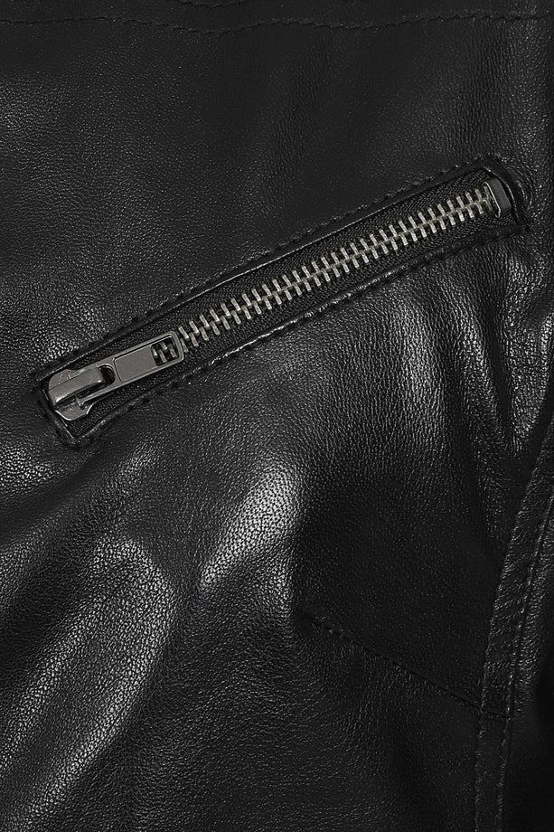 Women’s Petite Black Leather Motorcycle Jacket