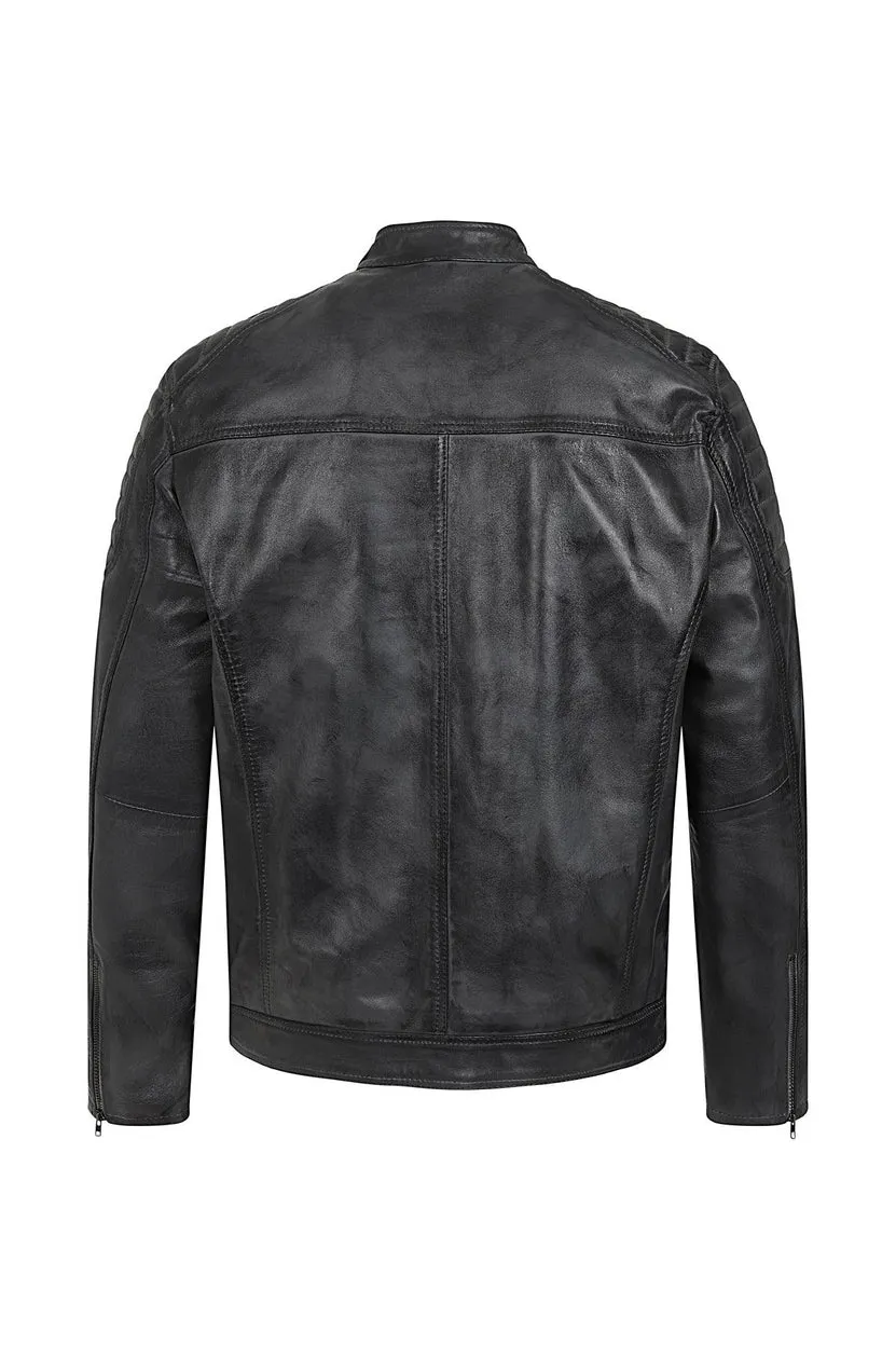 Men’s Grey Genuine Leather Biker Jacket
