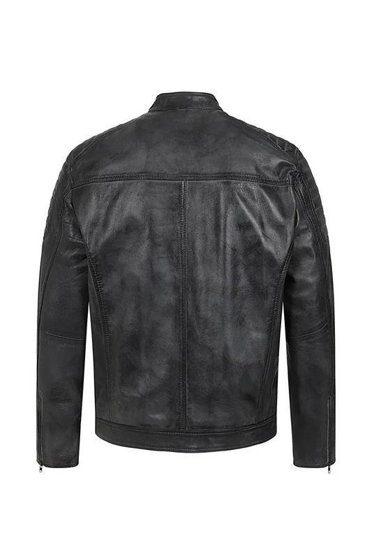 Men’s Grey Genuine Leather Biker Jacket