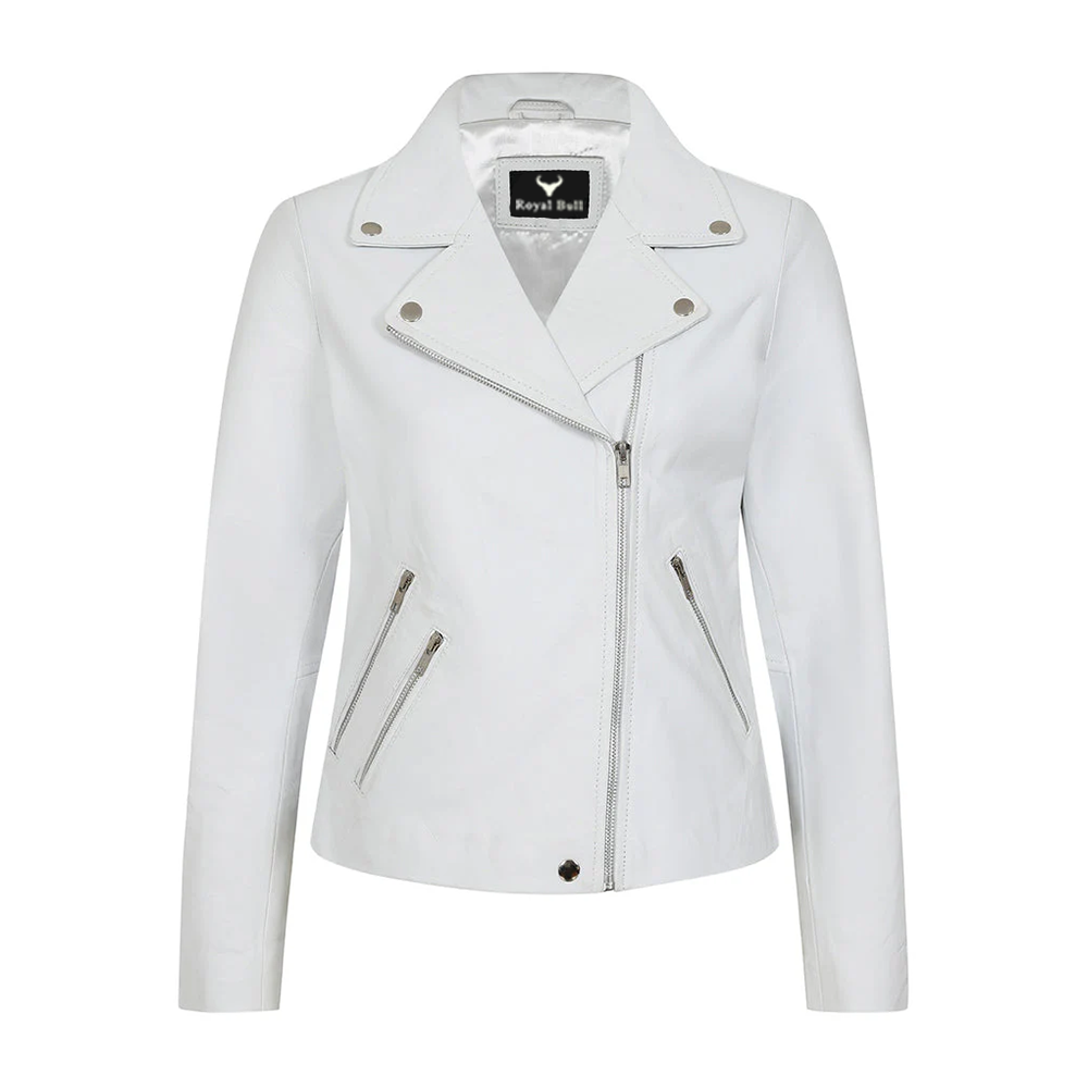 Women's White Leather Motorcycle Jacket
