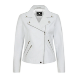 Women's White Leather Motorcycle Jacket