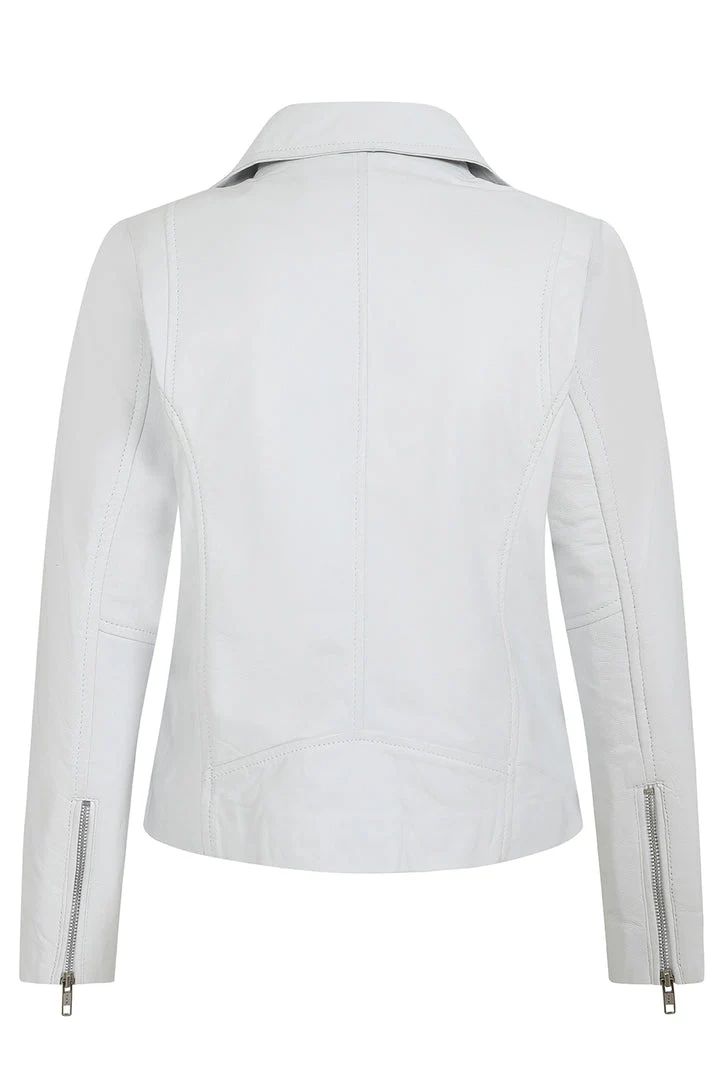 Women's White Leather Motorcycle Jacket