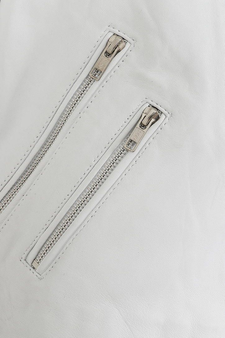 Women's White Leather Motorcycle Jacket