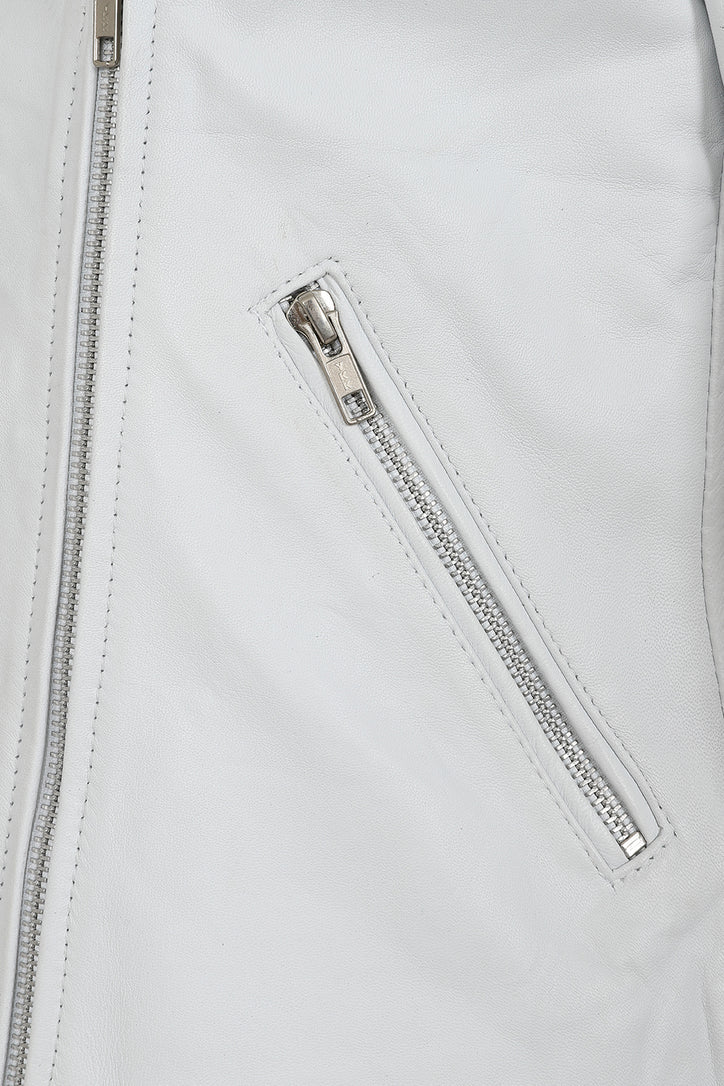 Women's White Leather Motorcycle Jacket