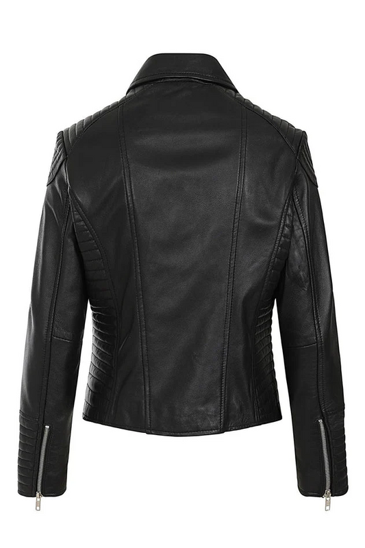 Women's Black Genuine Leather Motorcycle Jacket