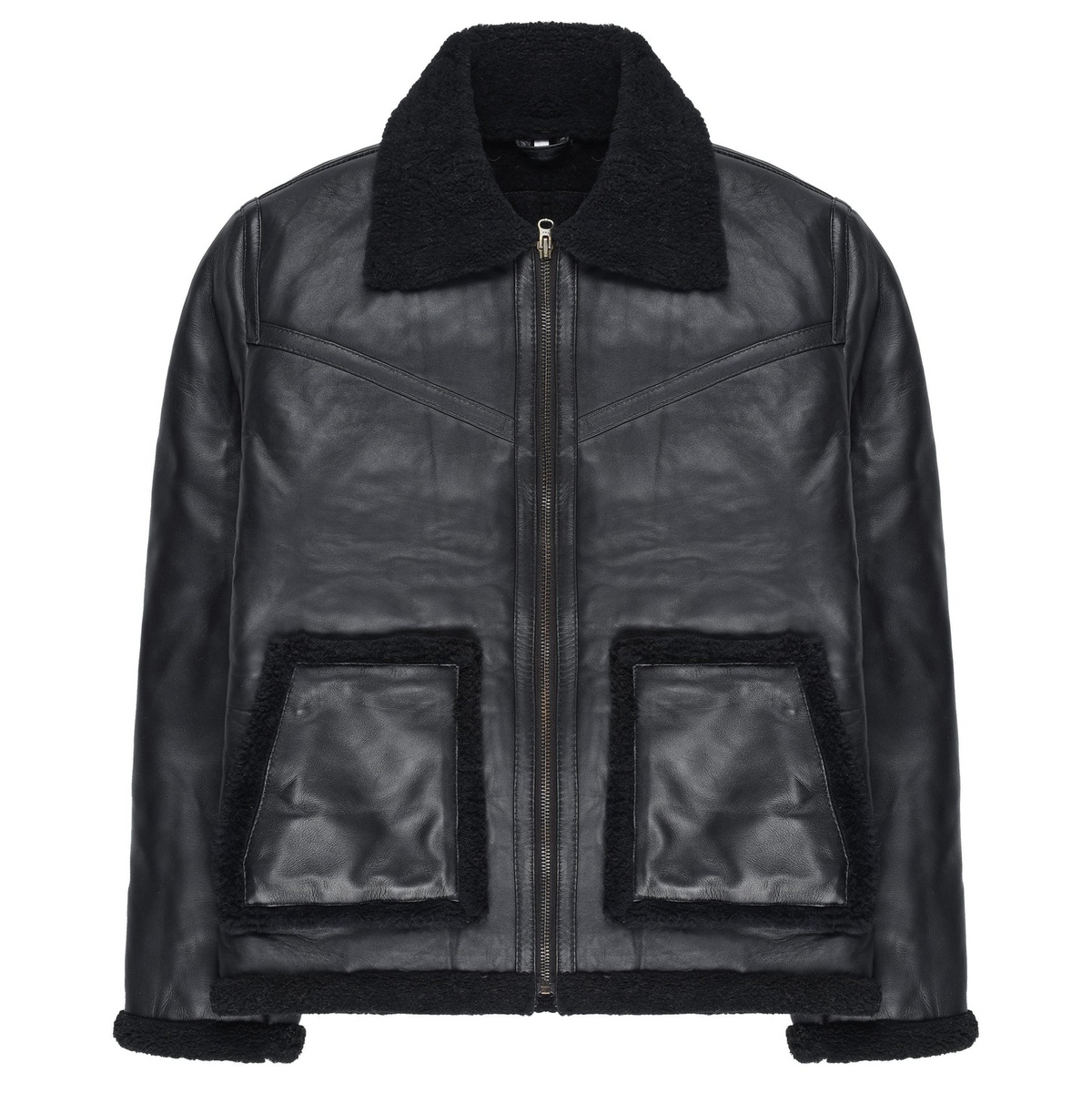 Men's Genuine Shearling flight Bomber Sheepskin Leather Jacket