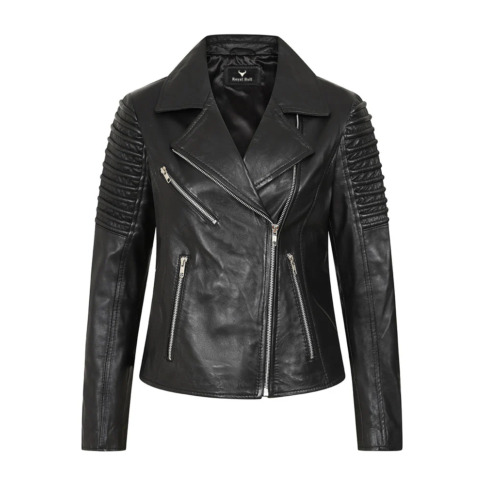 Women's Finest Leather Black Motorcycle Jacket