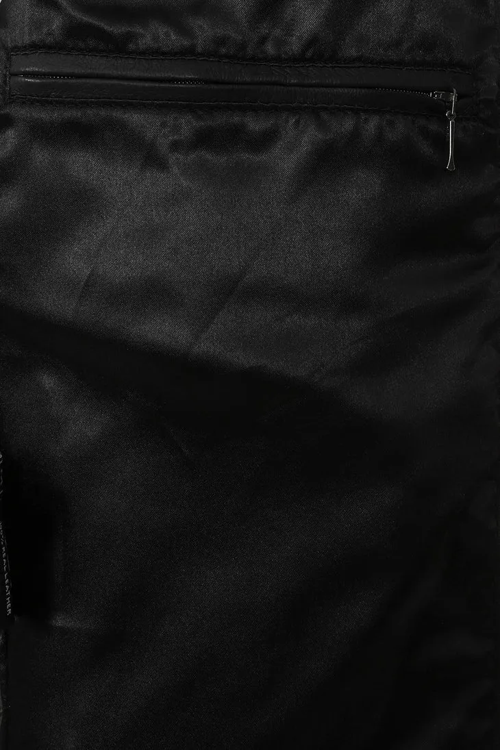 Men’s Racer Cream Striped Black Leather Jacket