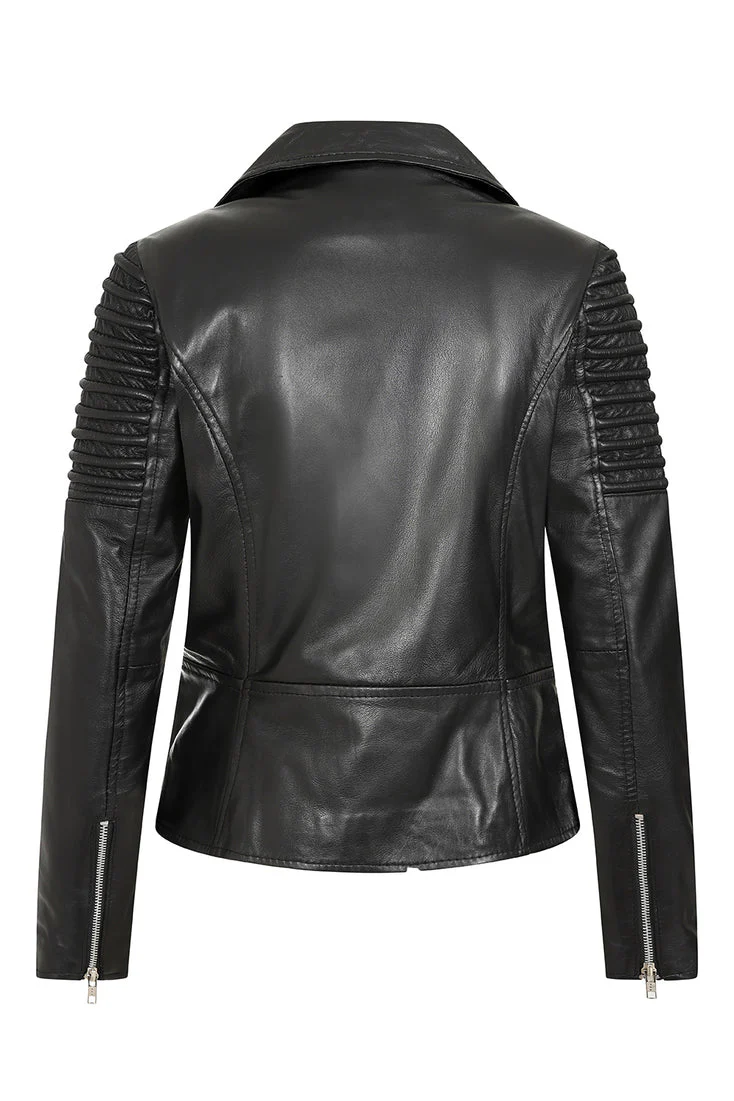 Women's Finest Leather Black Motorcycle Jacket