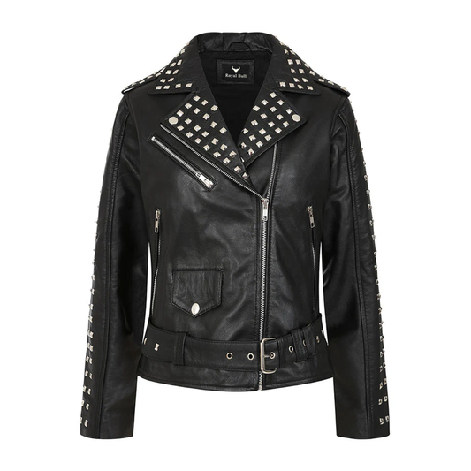 Women's Bold Cropped Black Biker Leather Jacket