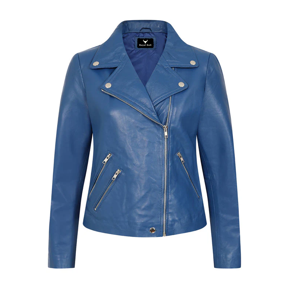 Women’s Blue Leather Motorcycle Jacket