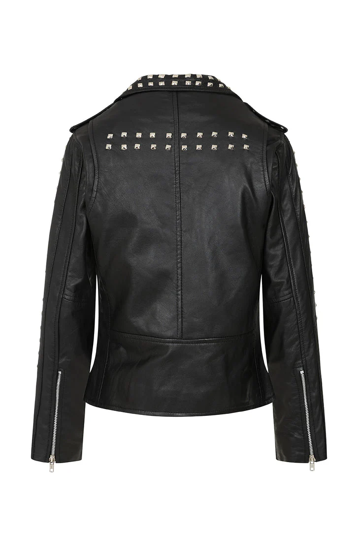 Women's Bold Cropped Black Biker Leather Jacket