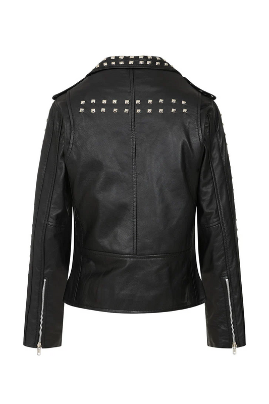 Women's Bold Cropped Black Biker Leather Jacket