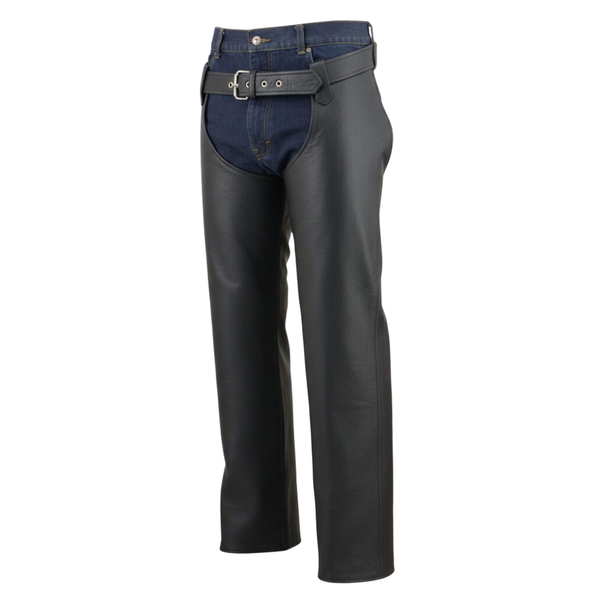 Men's Black Leather Motorcycle Chaps