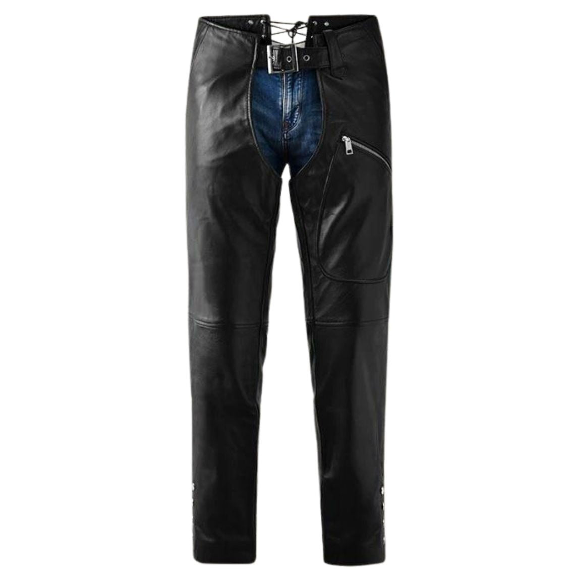 Alison Women's Black Leather Motorcycle Chaps