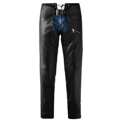 Alison Women's Black Leather Motorcycle Chaps