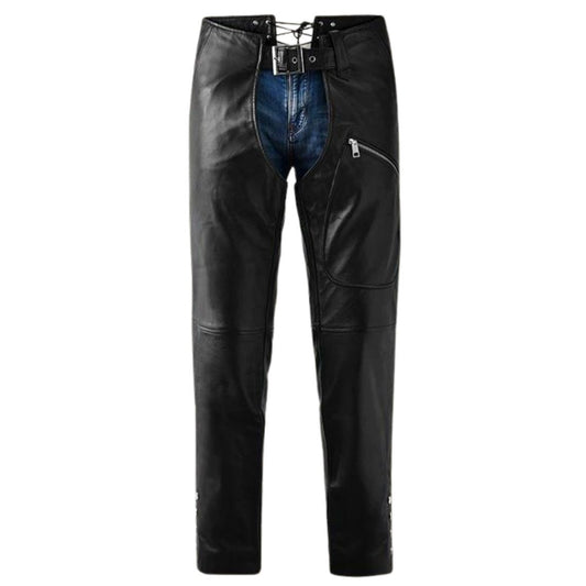 Alison Women's Black Leather Motorcycle Chaps
