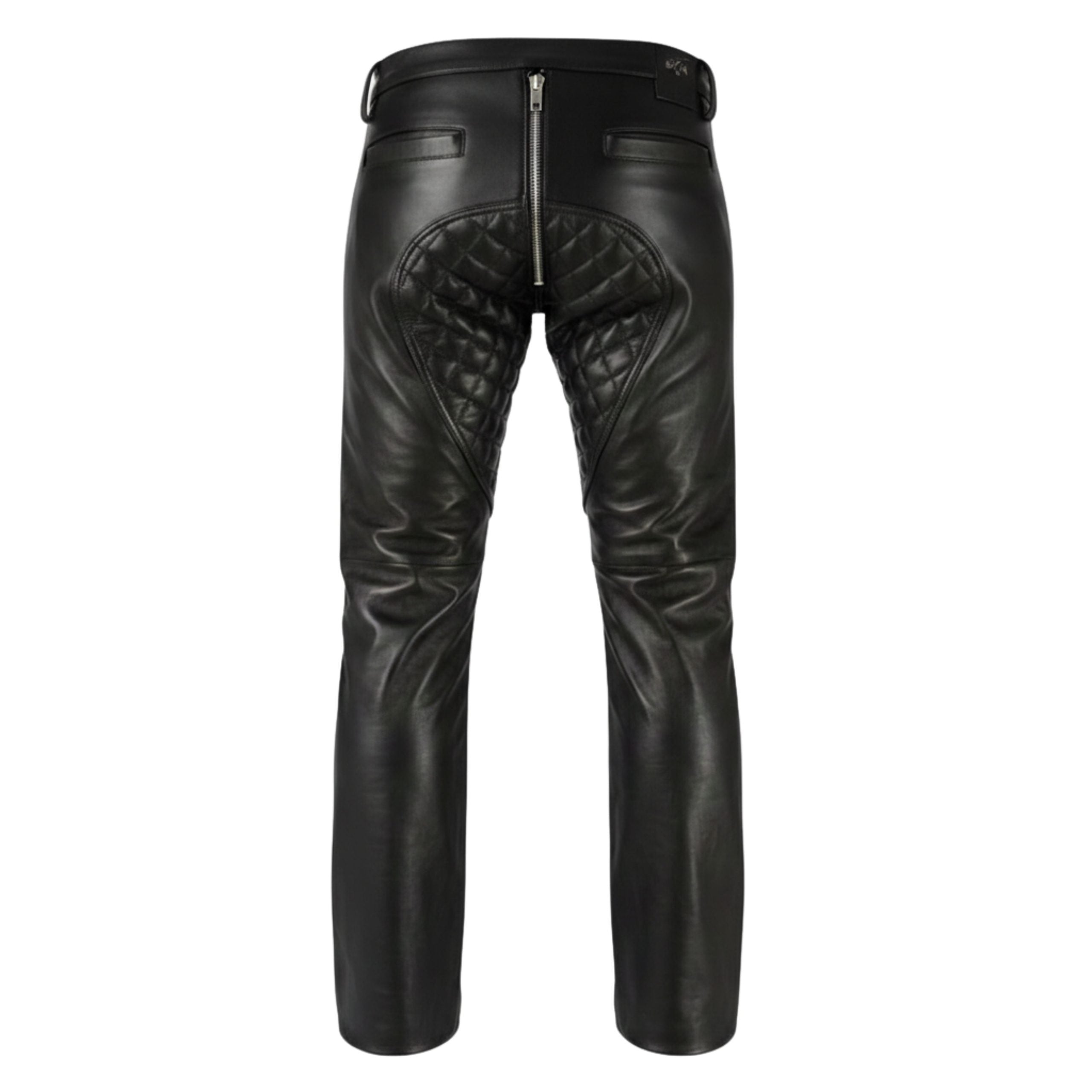Men's Black Biker Style Leather Chaps with Quilted Padding