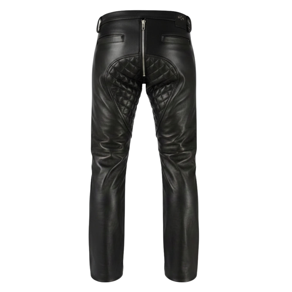 Men's Black Biker Style Leather Chaps with Quilted Padding