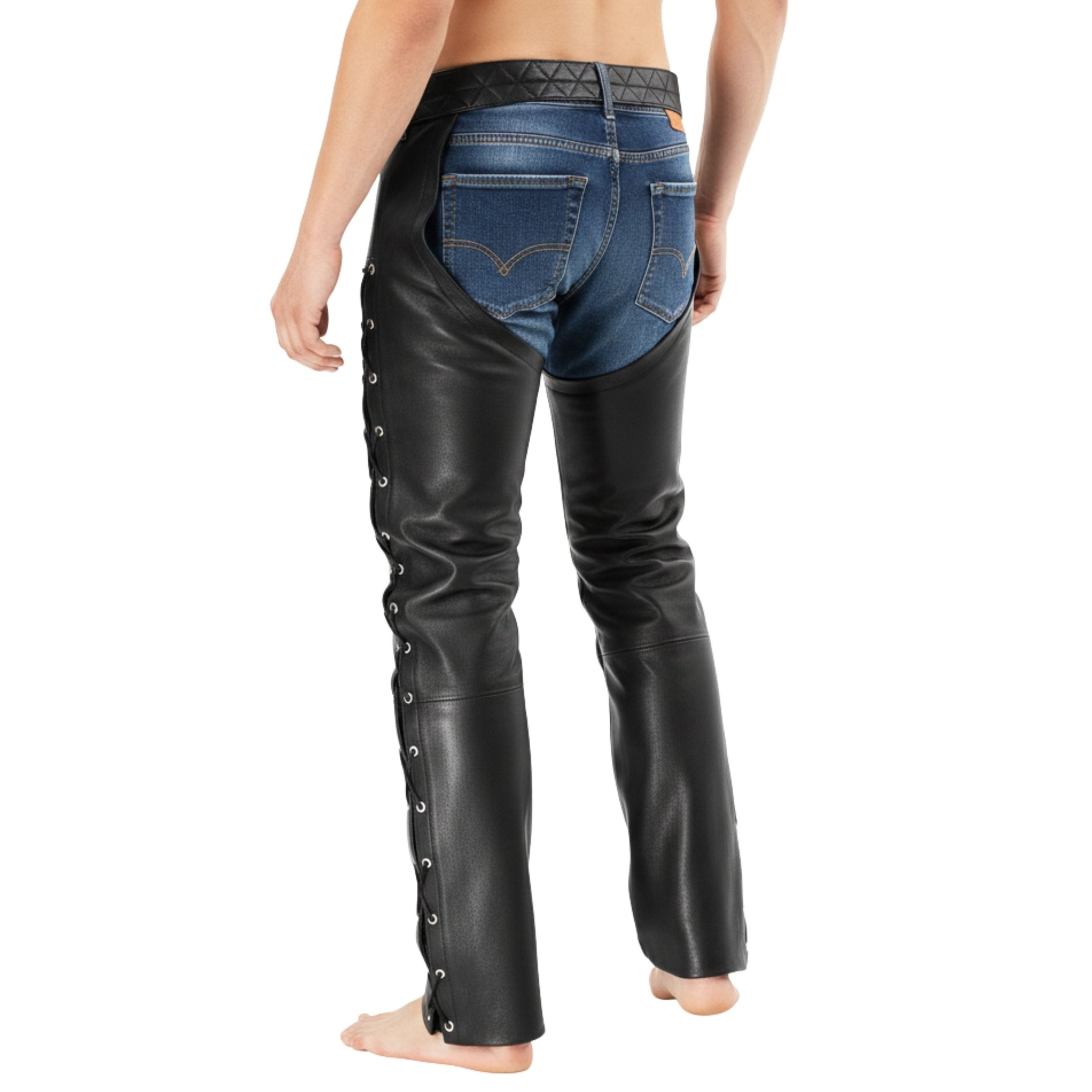 Dean Men's Black Genuine Leather Motorcycle Chaps