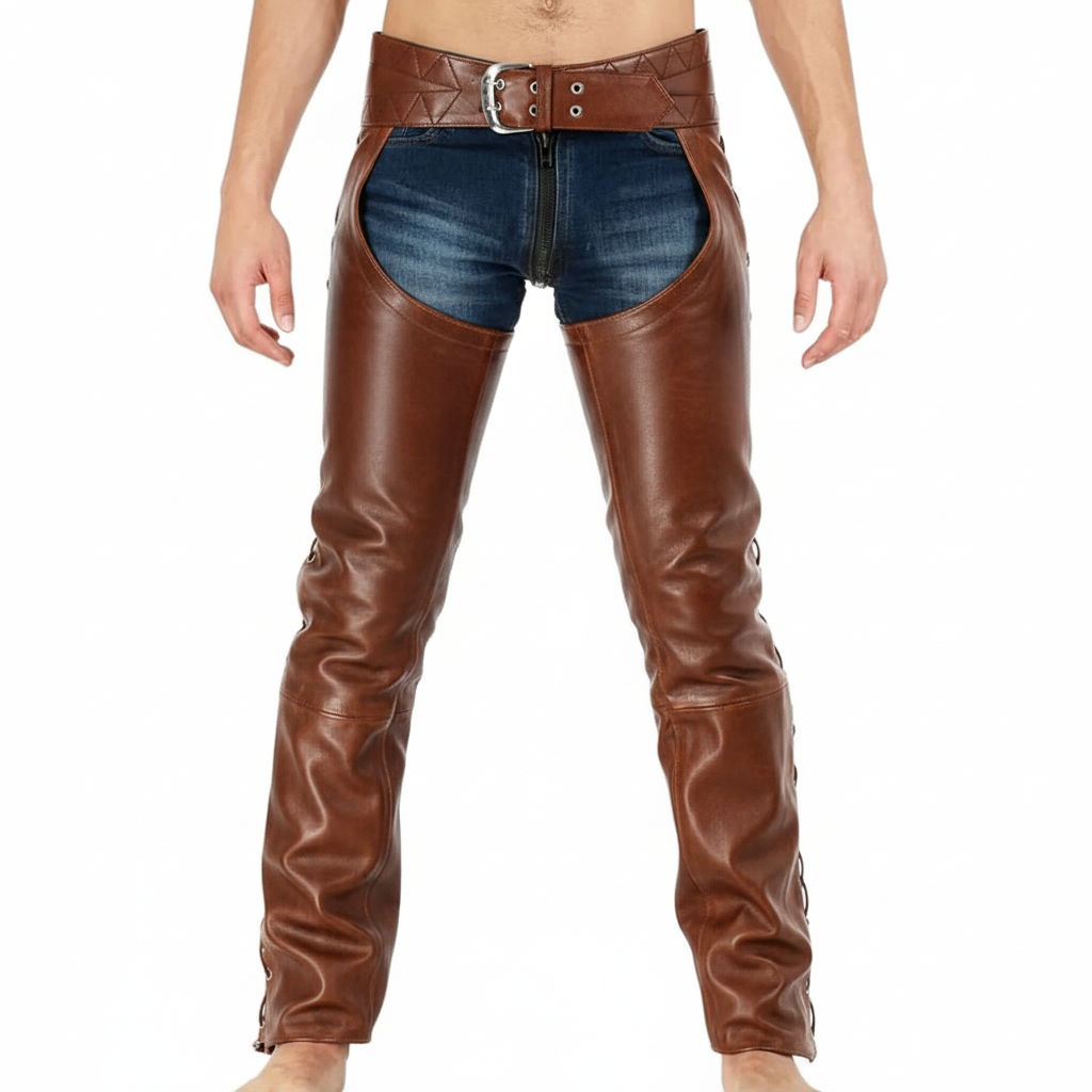 Dean Men's Black Genuine Leather Motorcycle Chaps