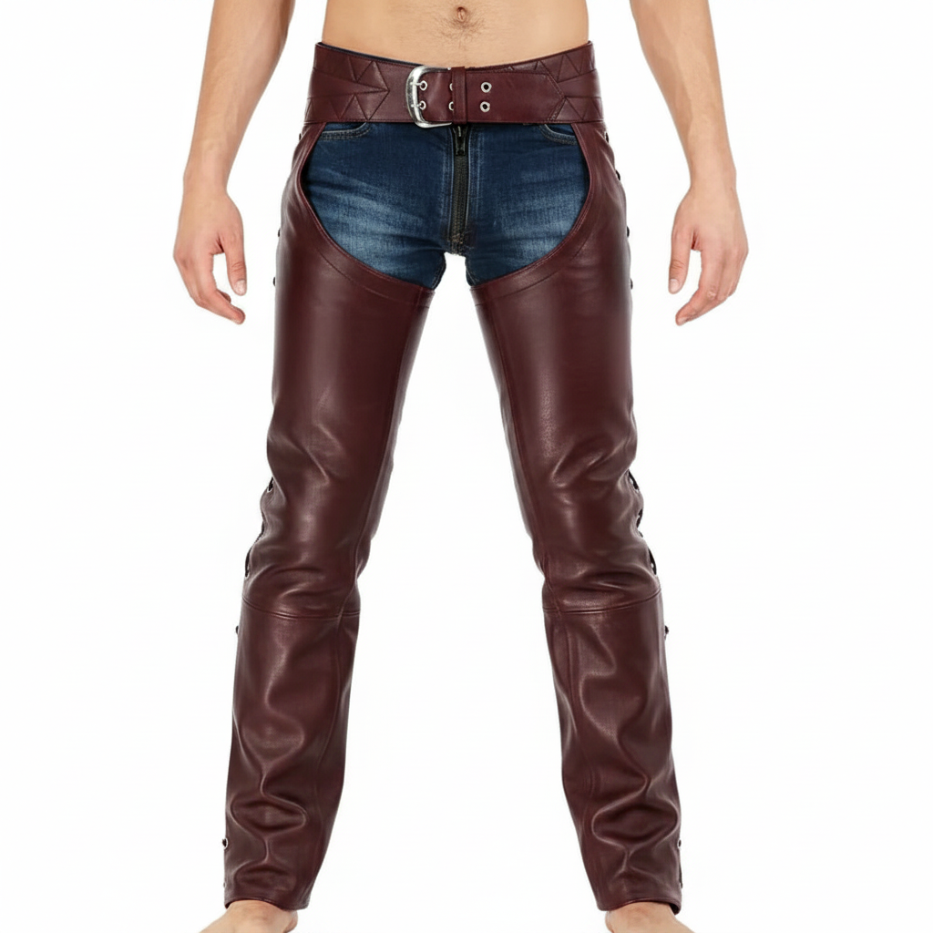 Dean Men's Black Genuine Leather Motorcycle Chaps