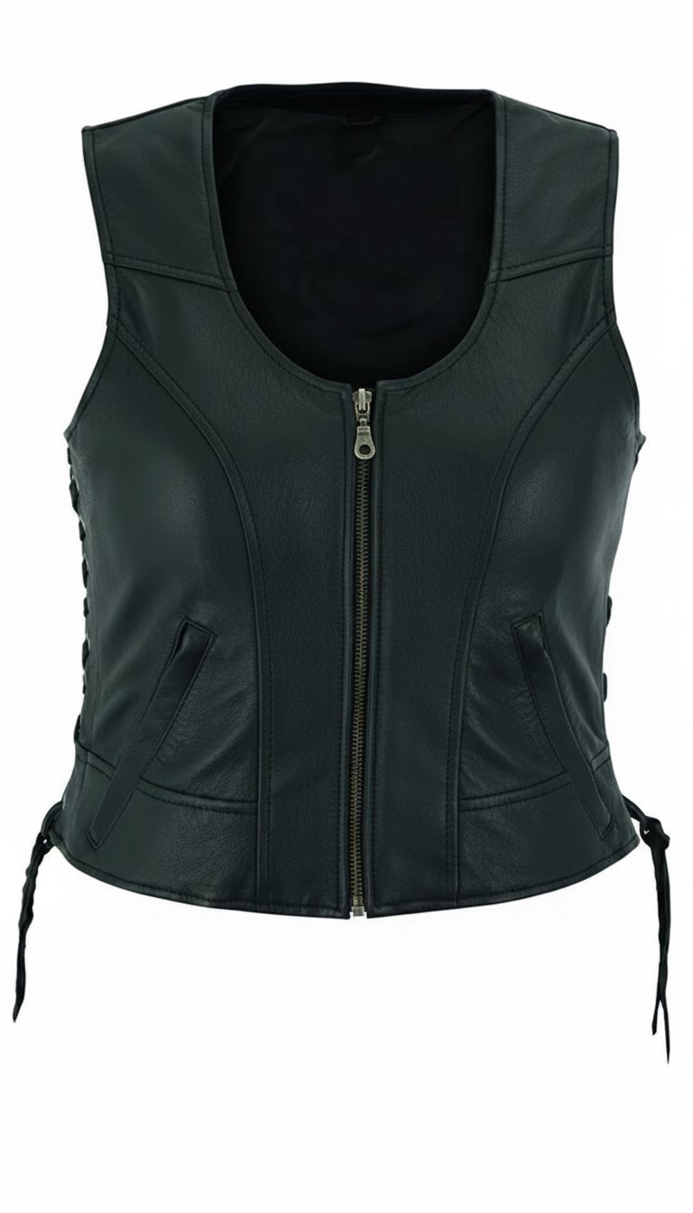 Feather Women's Genuine Leather Motorcycle Vest