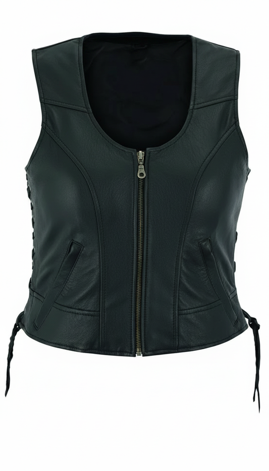 Feather Women's Genuine Leather Motorcycle Vest