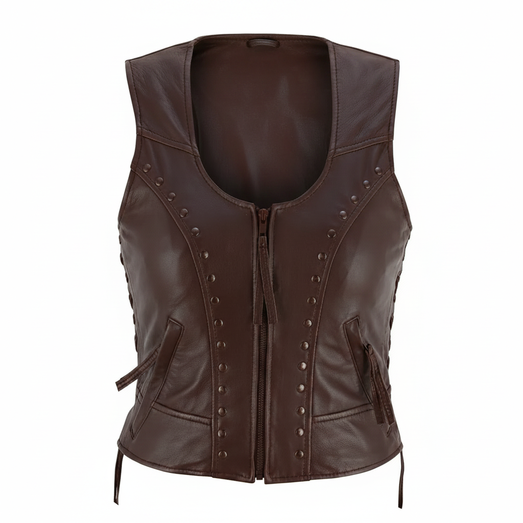 Women's Genuine Leather Motorcycle Vest