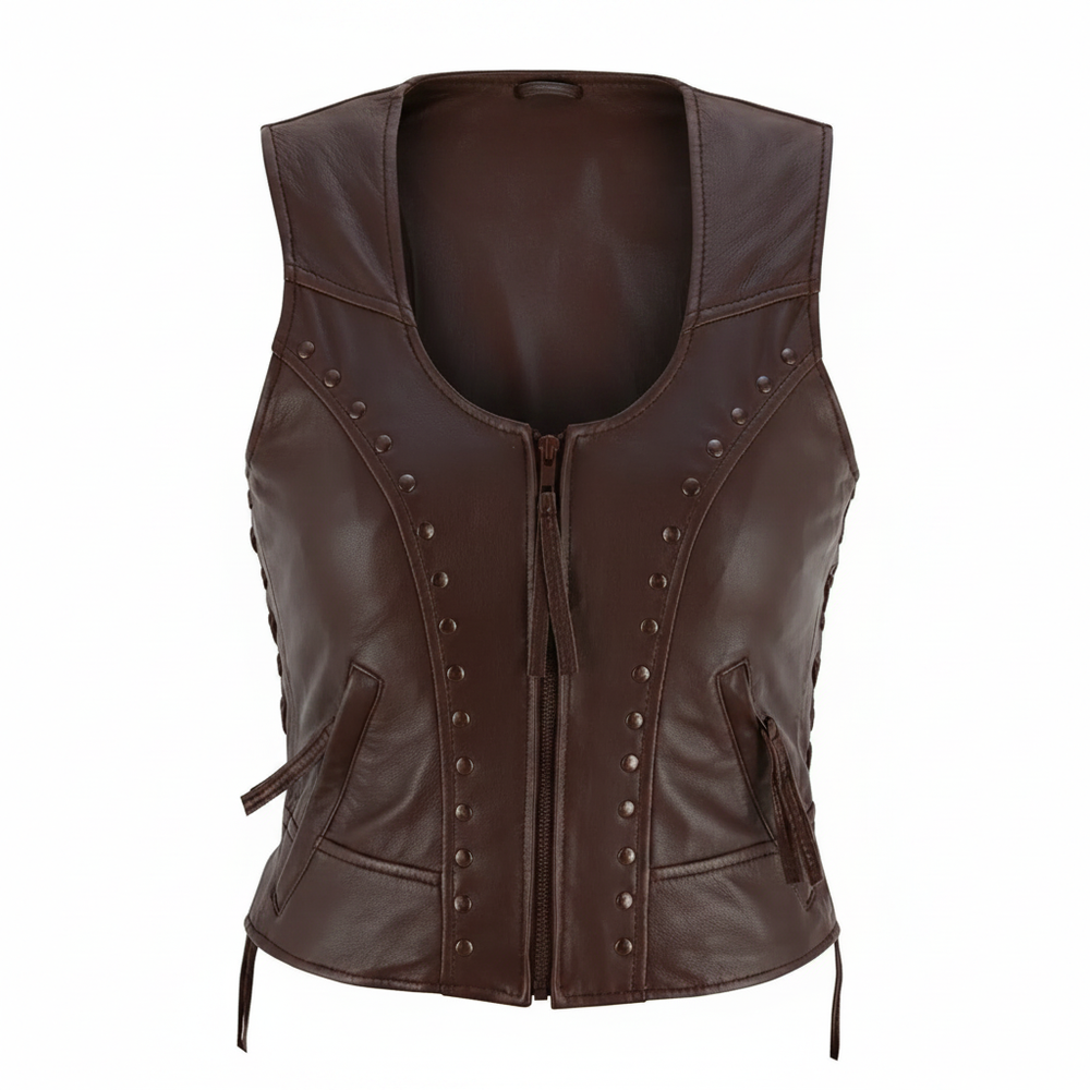 Women's Genuine Leather Motorcycle Vest