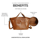 Handmade Genuine Leather Crossbody Bag brown  inside