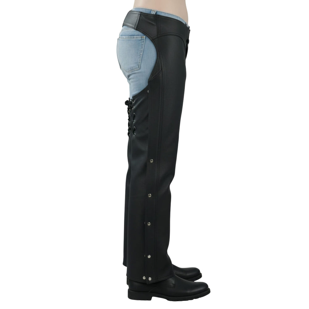 Horza Women's Black Genuine Leather Motorcycle Chaps