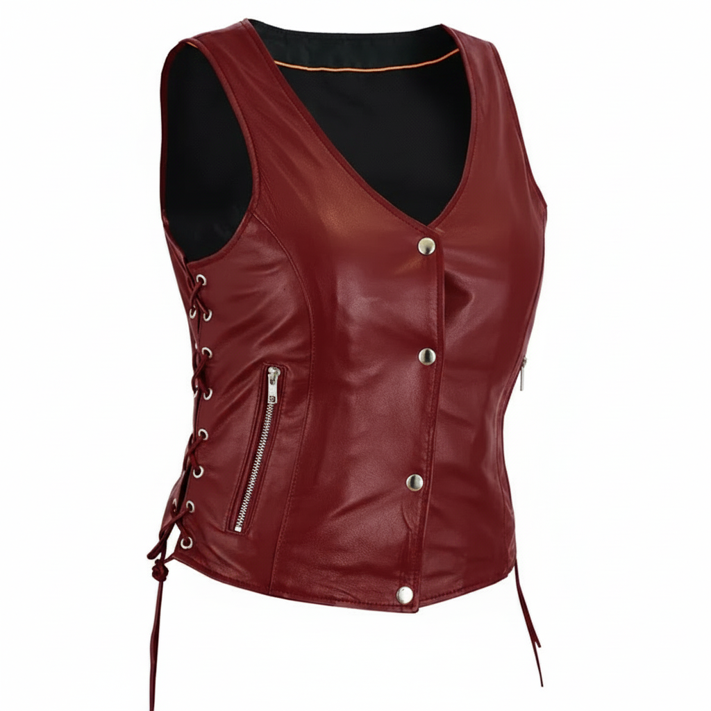 Women's Genuine Leather Motorcycle Vest