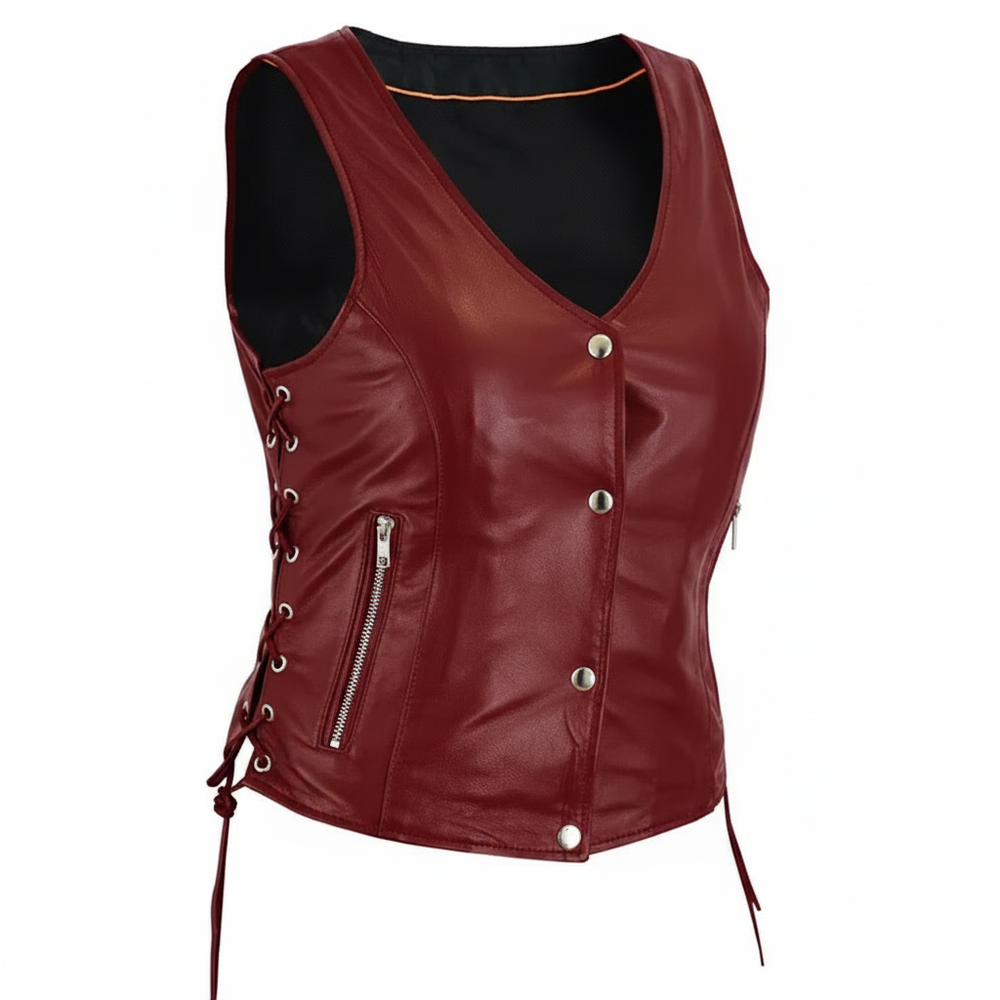 Women's Genuine Leather Motorcycle Vest