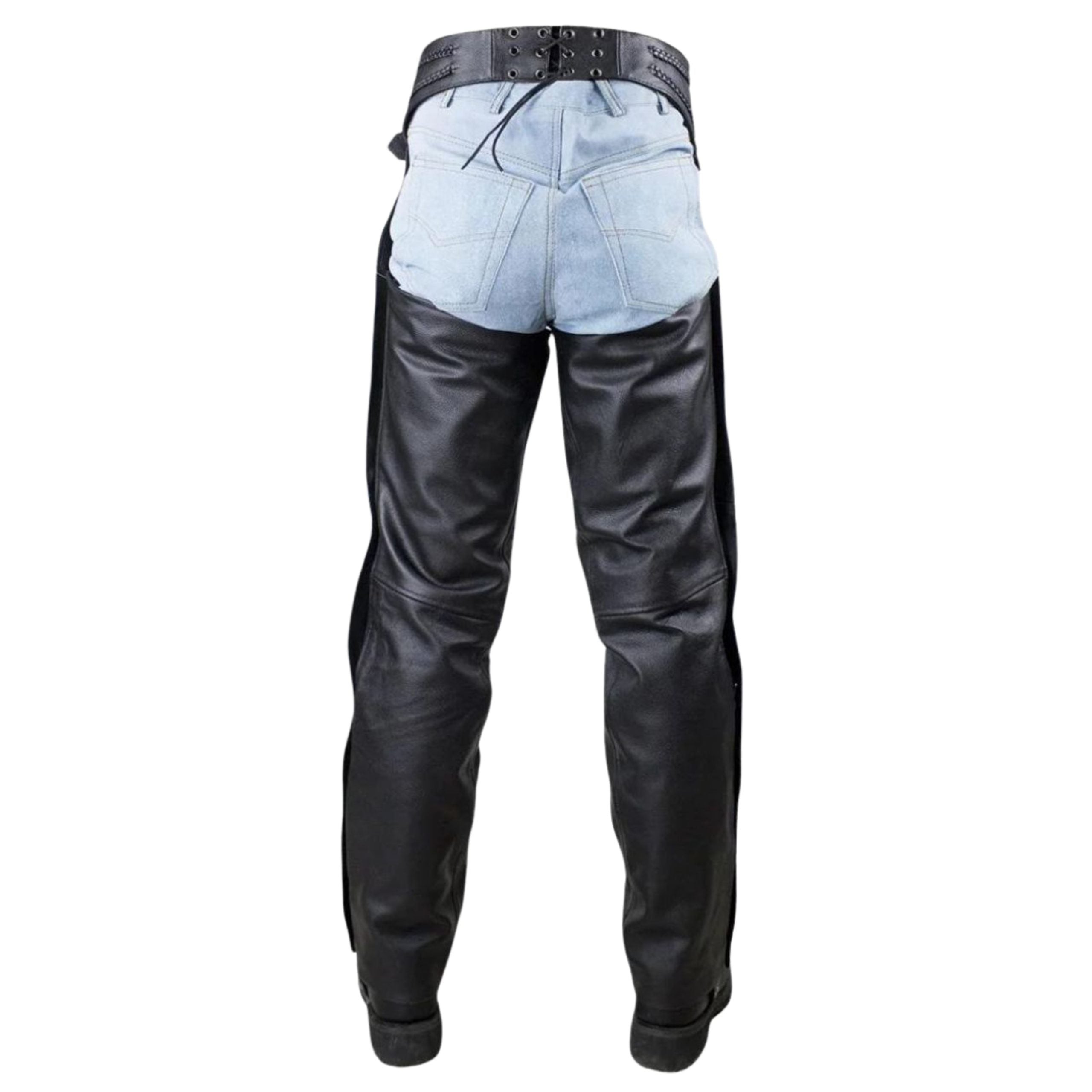 Road Master Men's Black Leather Motorcycle Chaps