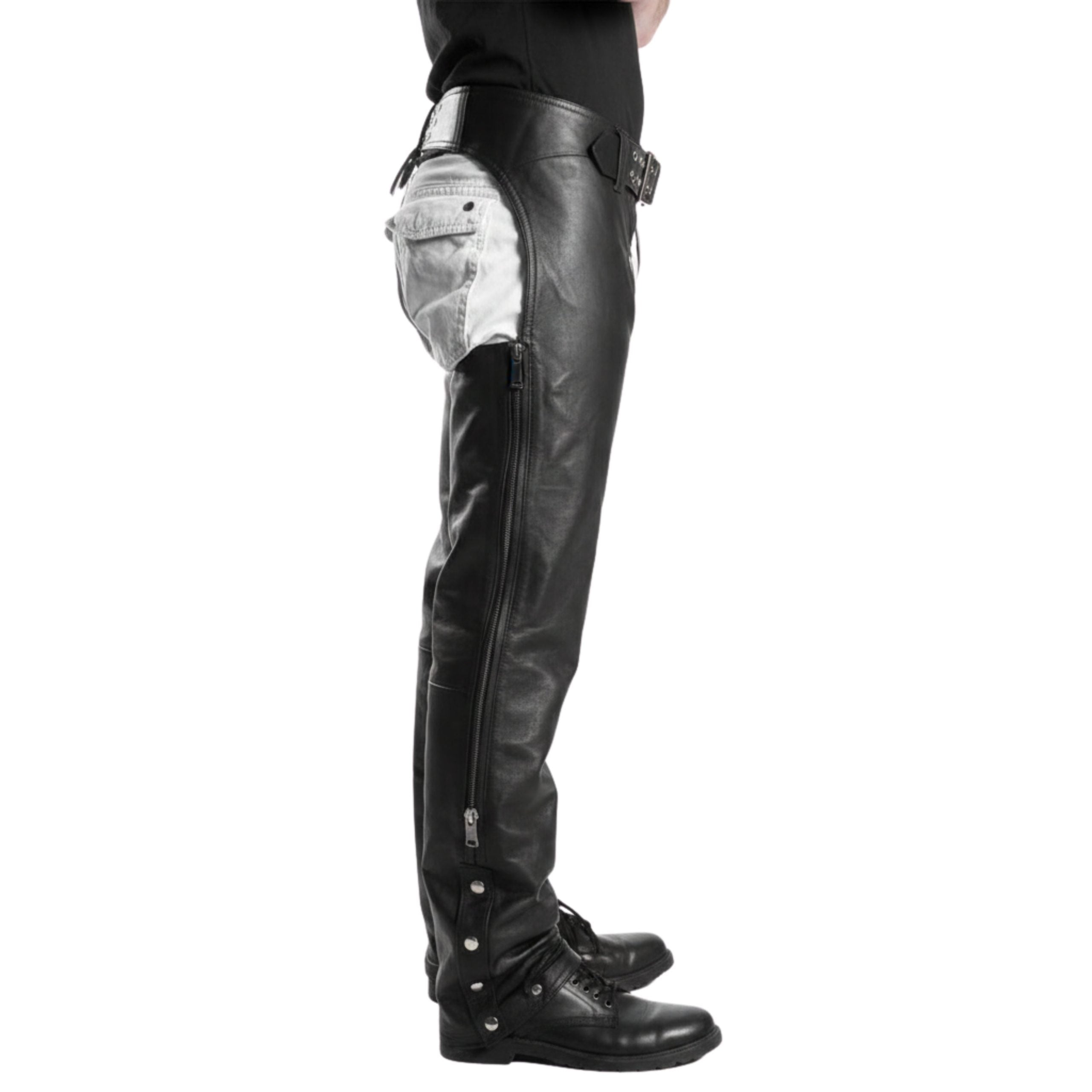 Rraiden Men's Black Leather Motorcycle Chaps